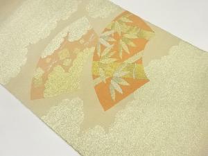 地紙に竹・雲・色紙散らし模様織出し袋帯